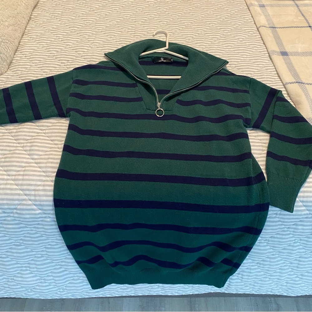 Striped Sweater Dress with Zip Turtleneck - Picture 4 of 4
